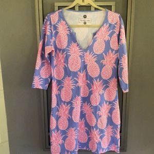 Ana Clare pink pineapple Cotton three-quarter sleeve dress. Size M